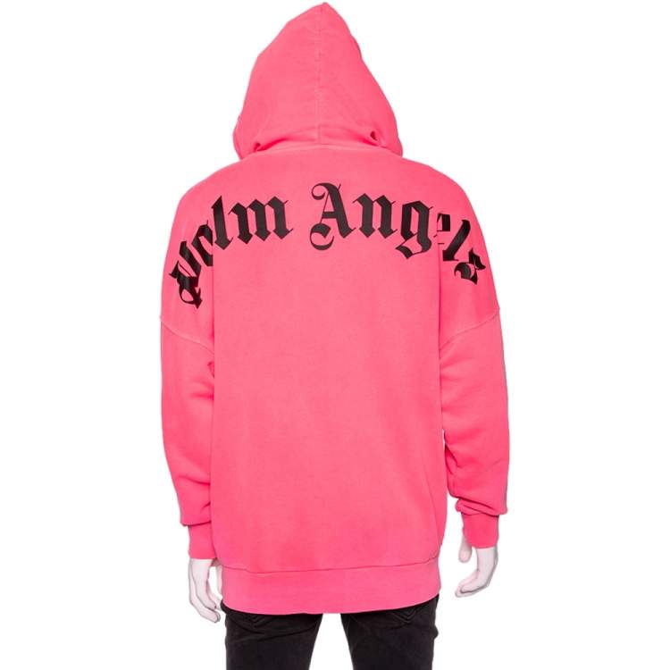 Pre Owned Palm Angels Pink Cotton Logo Printed Hoodie M