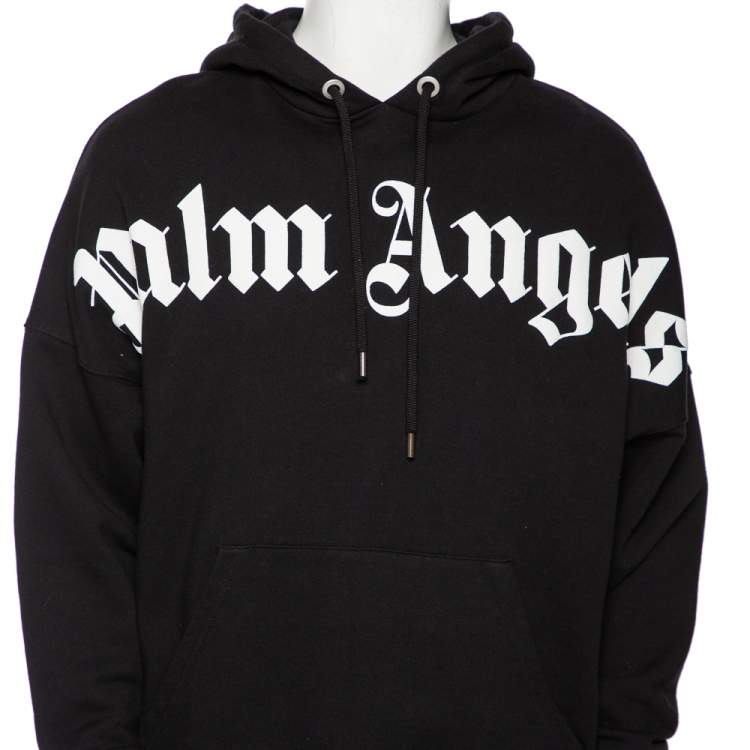 Pre Owned Palm Angels Black Cotton Logo Printed Hoodie M