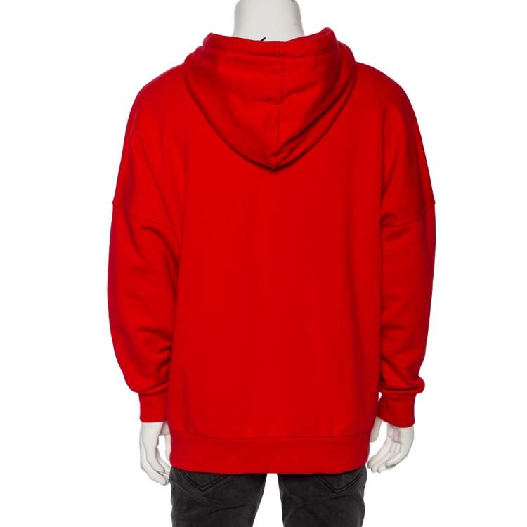 Pre Owned Palm Angels Red Cotton Logo Printed Hoodie M