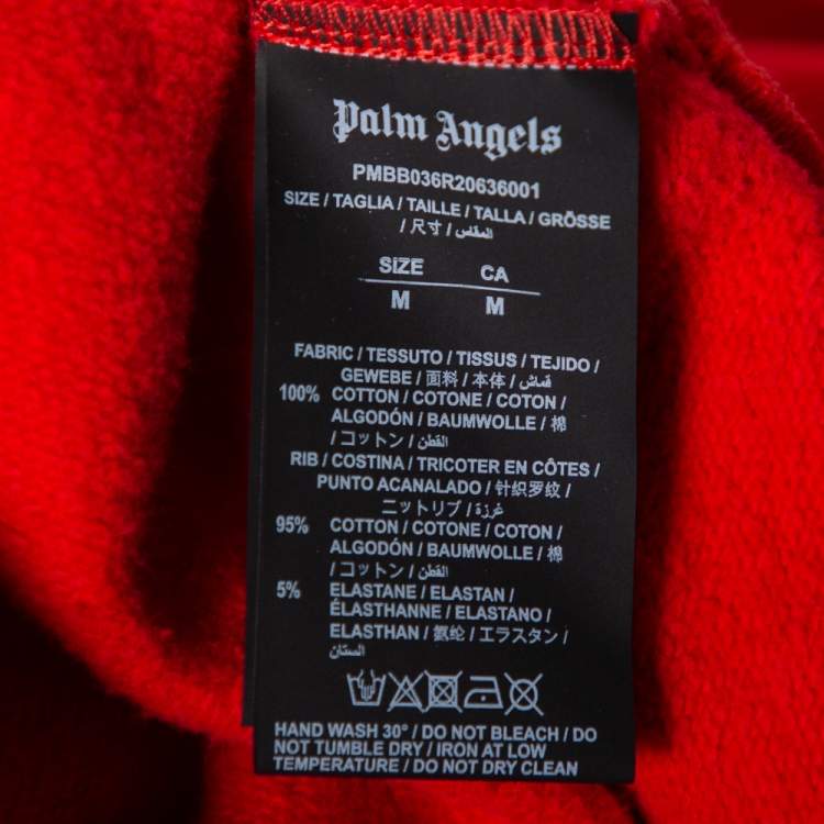Pre Owned Palm Angels Red Cotton Logo Printed Hoodie M