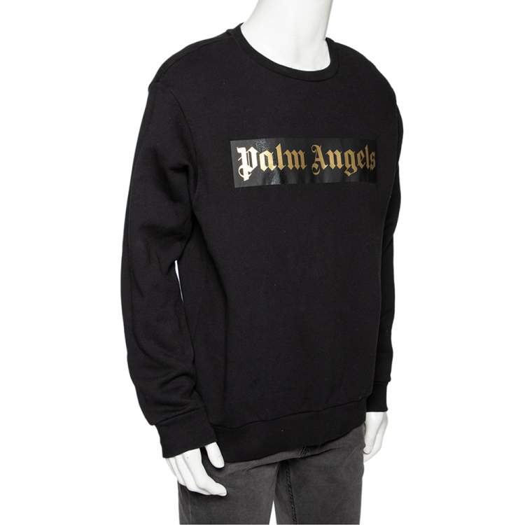 Pre Owned Palm Angels Black Logo Printed Cotton Crewneck Sweatshirt XL