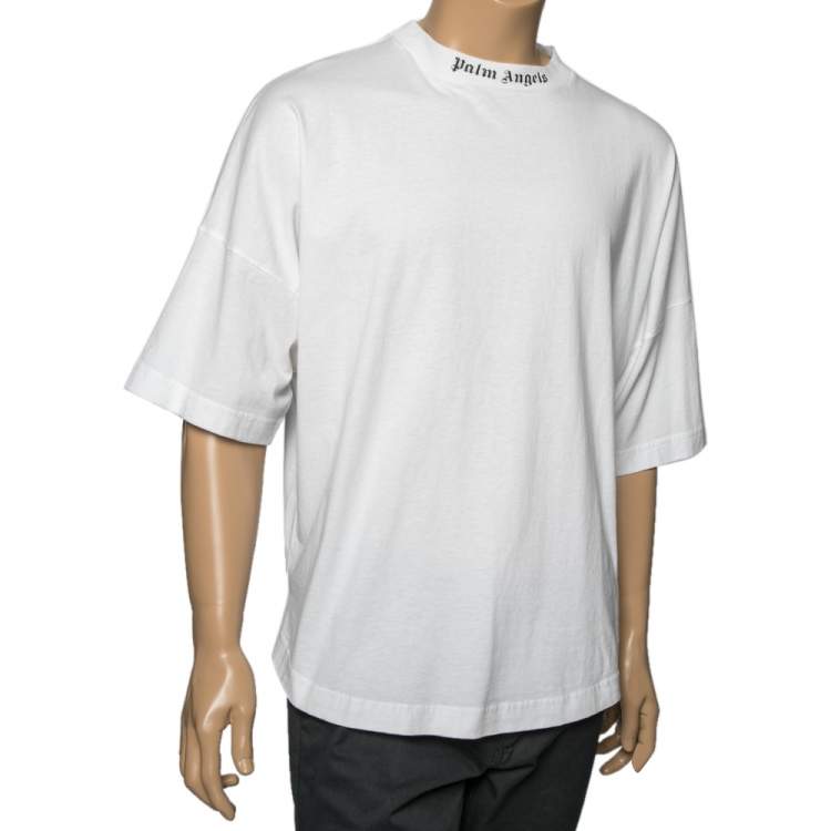 Pre Owned Palm Angels White Cotton Logo Printed Crew Neck Oversized T-Shirt M