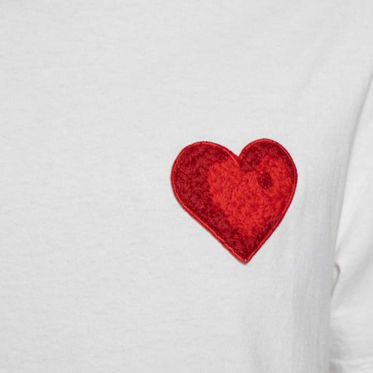 Pre Owned Palm Angels White Cotton Heart Embroidered Crew Neck T-Shirt L