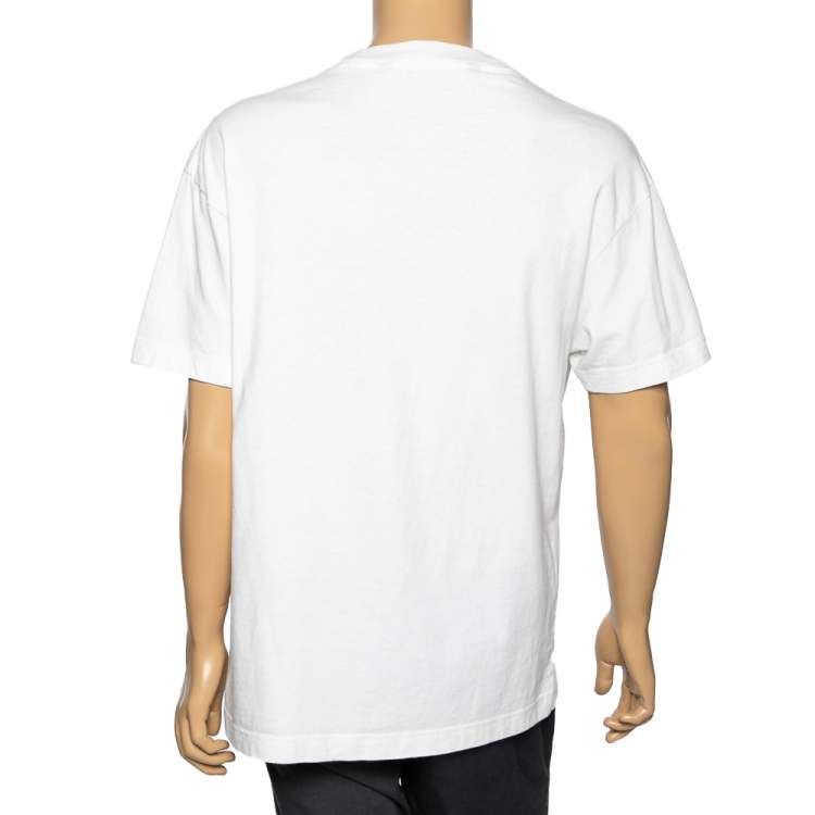 مملوكة مسبقًا Palm Angels White Cotton Sprayed Logo Printed Crewneck T-Shirt L