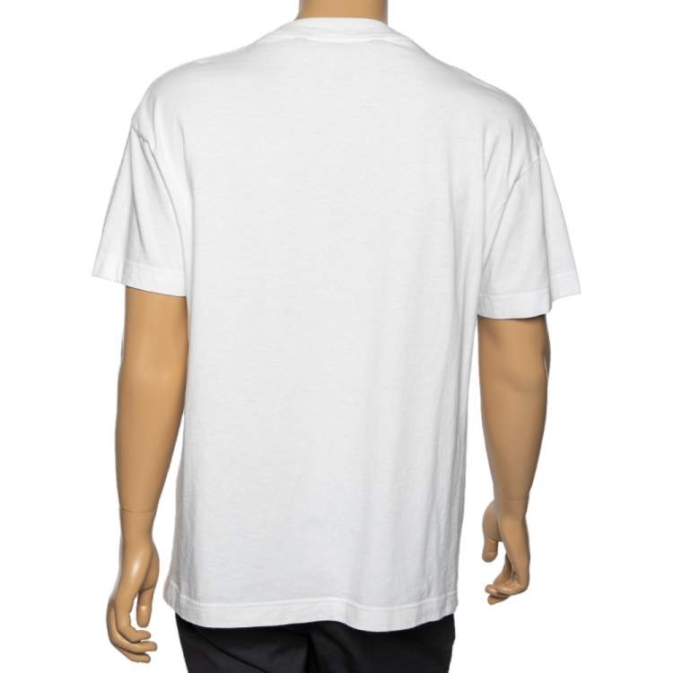 Pre Owned Palm Angels White Cotton Sprayed Logo Printed Crewneck T-Shirt L