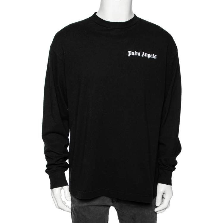 Pre Owned Palm Angels Black Cotton Logo Detailed Long Sleeve Crewneck T-Shirt L