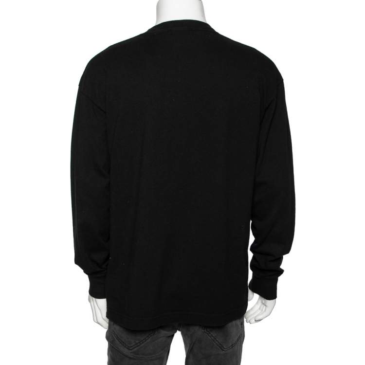 Pre Owned Palm Angels Black Cotton Logo Detailed Long Sleeve Crewneck T-Shirt L
