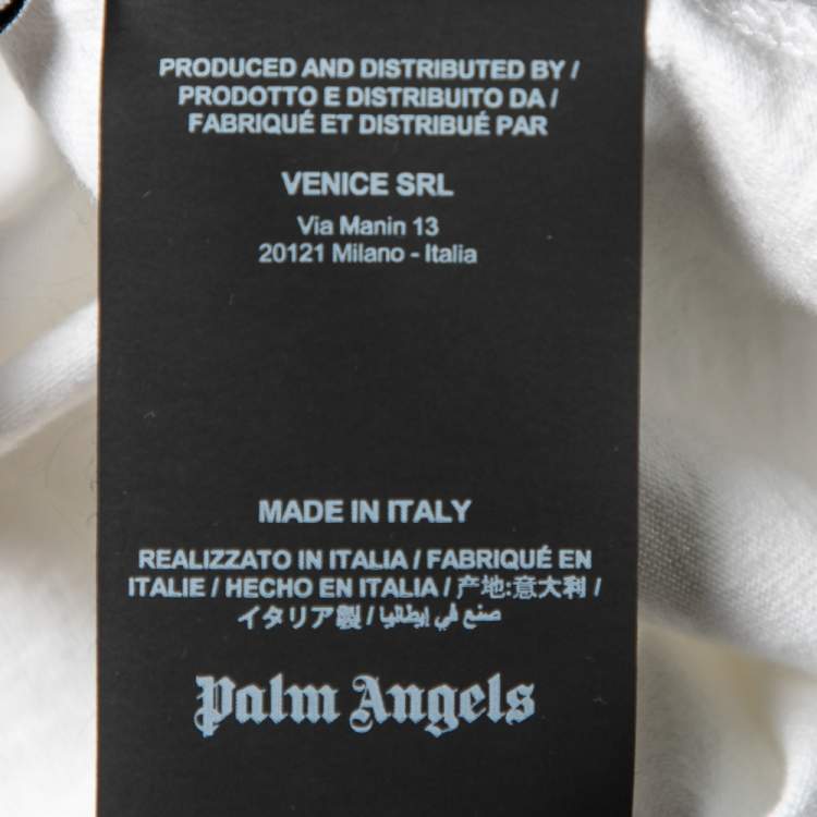 Pre Owned Palm Angels White Cotton Foil Logo Printed Crew Neck T-Shirt L