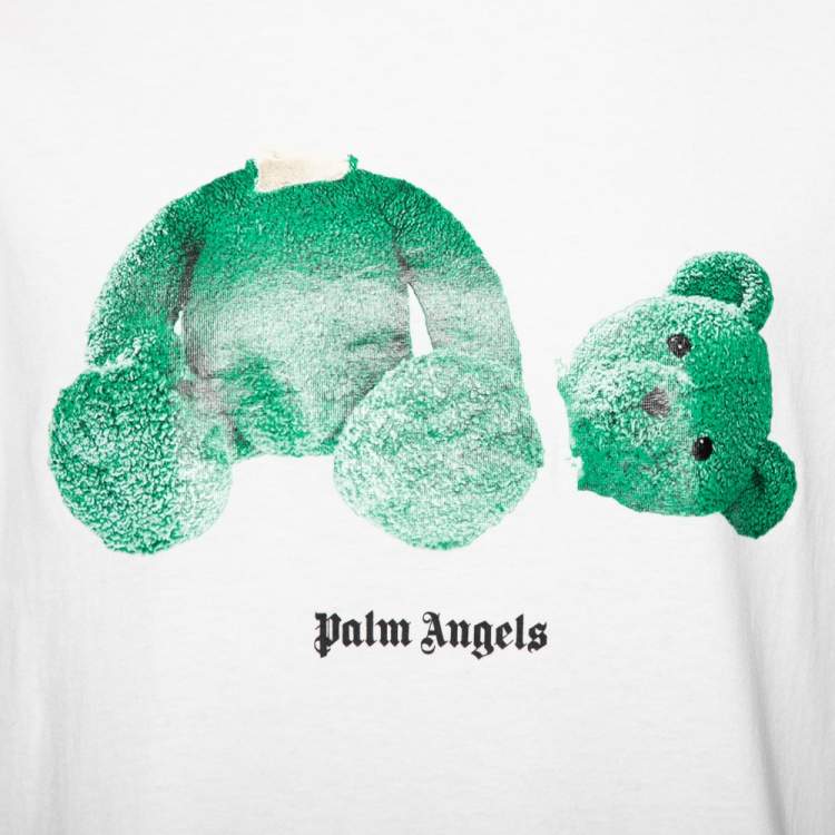 Pre Owned Palm Angels White Cotton Ice Bear Print Crew Neck T-Shirt L