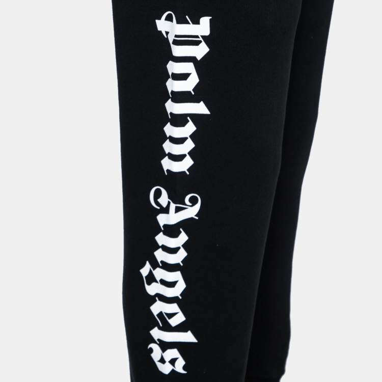 Pre Owned Palm Angels Black Cotton Knit Logo Printed Sweatpants M