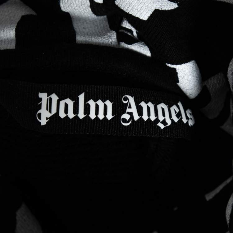 Pre Owned Palm Angels Black and White Cotton Broken Logo Monogram Pullover Hoodie S