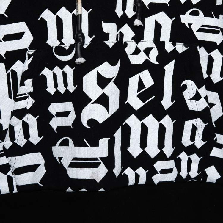 Pre Owned Palm Angels Black and White Cotton Broken Logo Monogram Pullover Hoodie S