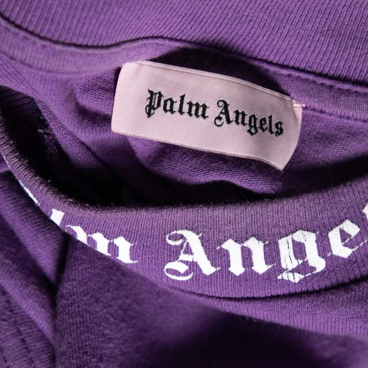 Pre Owned Palm Angels Purple Cotton Logo Printed Oversized T-Shirt XS