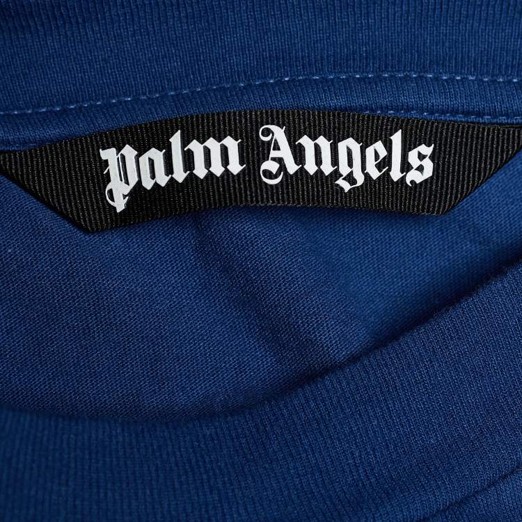 Pre Owned Palm Angels Blue Jersey Vertical Logo Print Oversized T-Shirt L