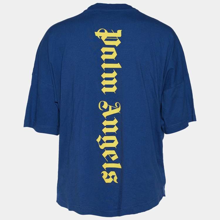 Palm Angels Blue Jersey Vertical Logo Print Oversized T-Shirt L
