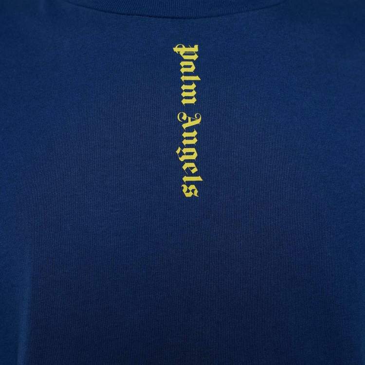 Pre Owned Palm Angels Blue Jersey Vertical Logo Print Oversized T-Shirt L