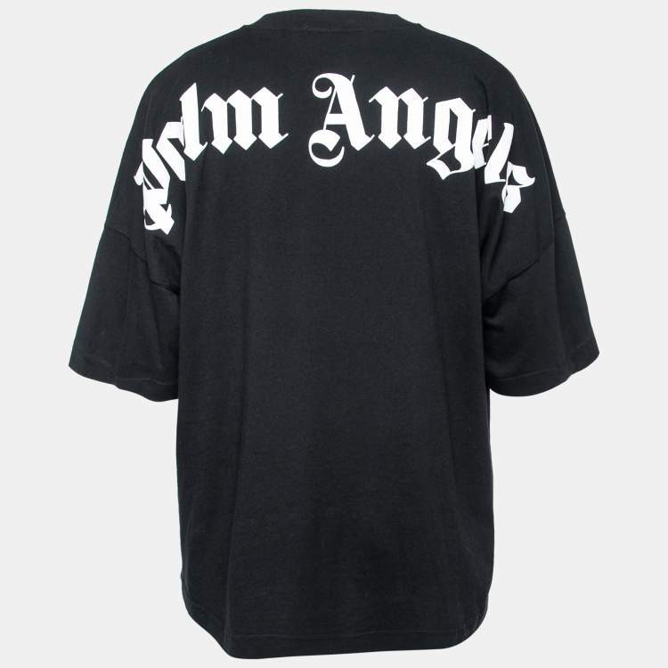 Pre Owned Palm Angels Black Logo Print Cotton Crewneck T-Shirt XL
