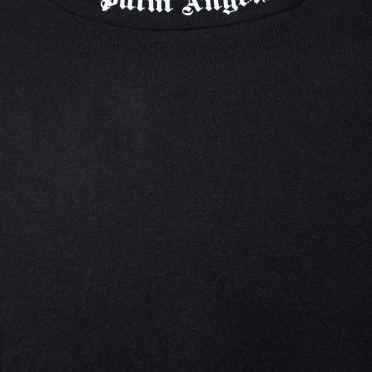 Pre Owned Palm Angels Black Logo Print Cotton Crewneck T-Shirt XL