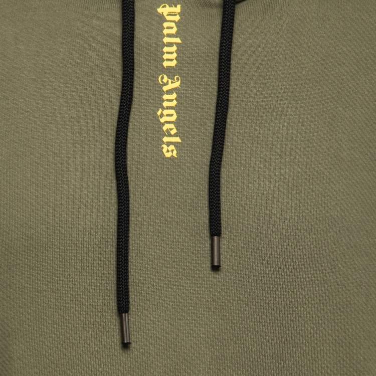 Pre Owned Palm Angels Olive Green Cotton Logo Printed Hoodie L