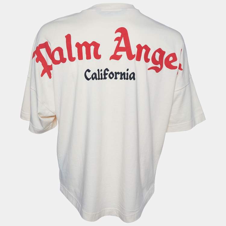Palm Angels Cream Greetings From California Printed Cotton Knit Oversized T- Shirt S Palm Angels