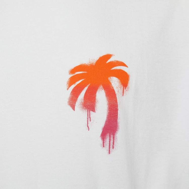 Pre Owned Palm Angels White Spray-effect Logo printed Cotton Oversized T-Shirt S