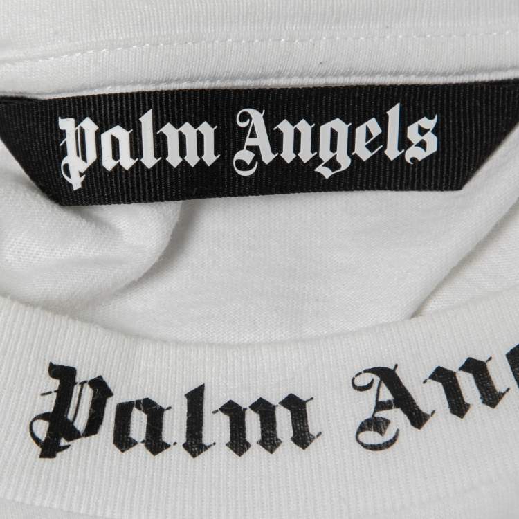 Pre Owned Palm Angels White Logo Print Cotton Oversized Crew Neck T-Shirt M