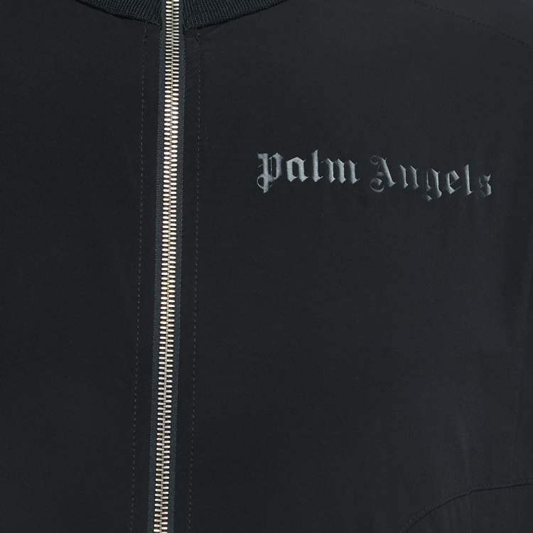 Pre Owned Palm Angels Black Logo Print Nylon Zip Front Jacket M
