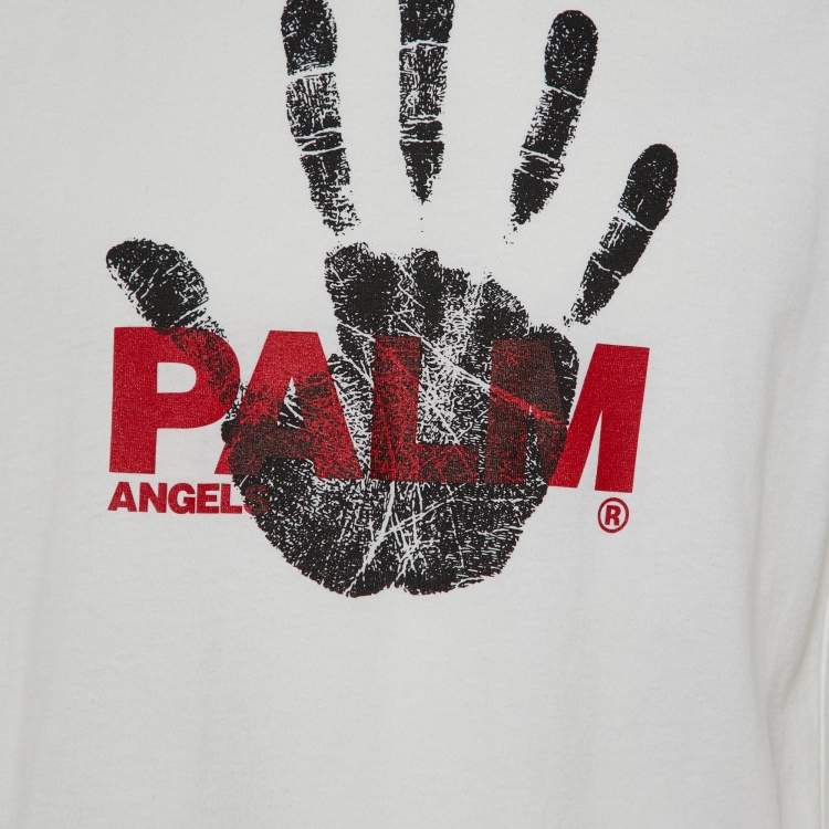 Pre Owned Palm Angels White Palm Sprayed Logo Printed Cotton Knit Crew Neck T-Shirt S