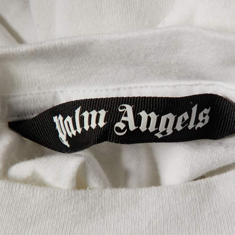 Pre Owned Palm Angels White Palm Sprayed Logo Printed Cotton Knit Crew Neck T-Shirt S