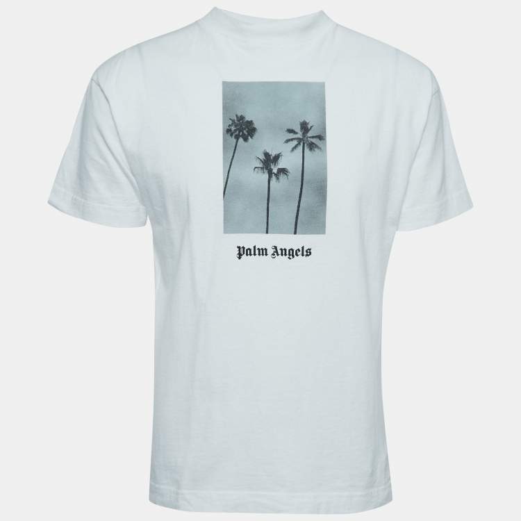 Pre Owned Palm Angels White Palms Boulevard Print Cotton Crew Neck T-Shirt S