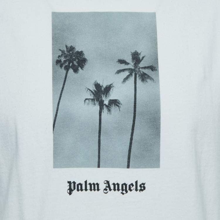 Pre Owned Palm Angels White Palms Boulevard Print Cotton Crew Neck T-Shirt S