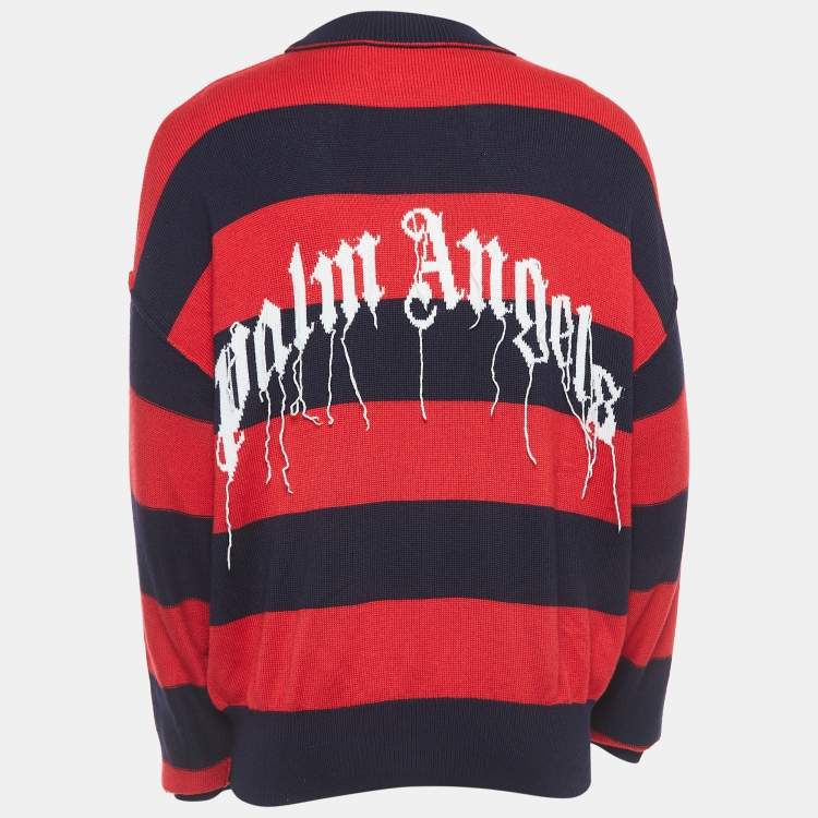 Pre Owned Palm Angels Red/Blue Striped Wool Teddy Sweater L