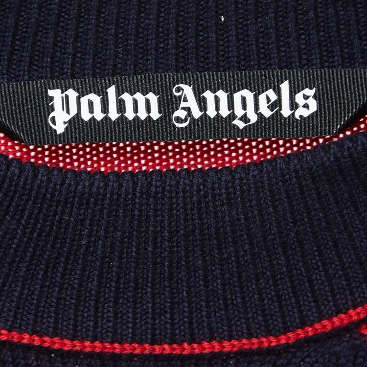 Pre Owned Palm Angels Red/Blue Striped Wool Teddy Sweater L