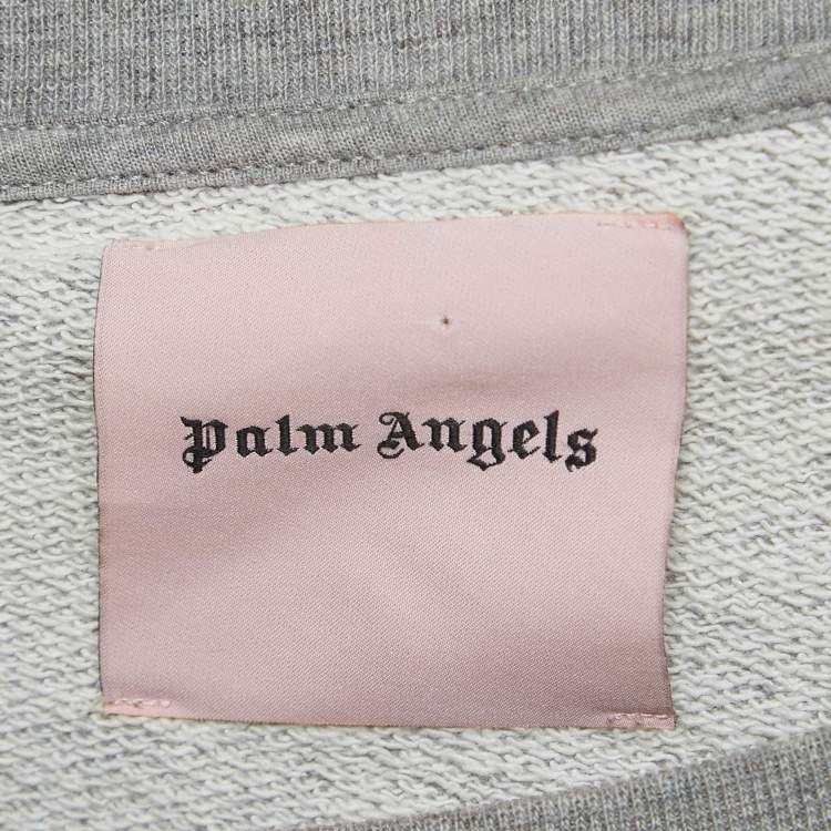 Pre Owned Palm Angels Grey Palm Trees Glitter Print Cotton Knit Sweatshirt L