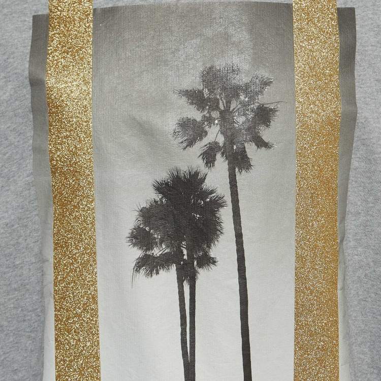 Pre Owned Palm Angels Grey Palm Trees Glitter Print Cotton Knit Sweatshirt L
