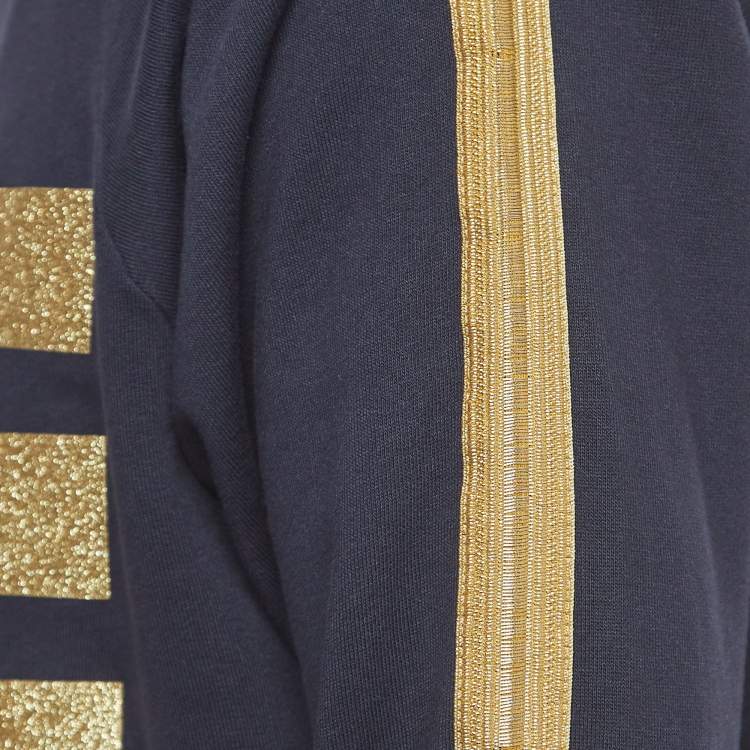 Pre Owned Palm Angels Navy Blue/ Gold Glitter Stripe Cotton Long Sleeve Sweatshirt L