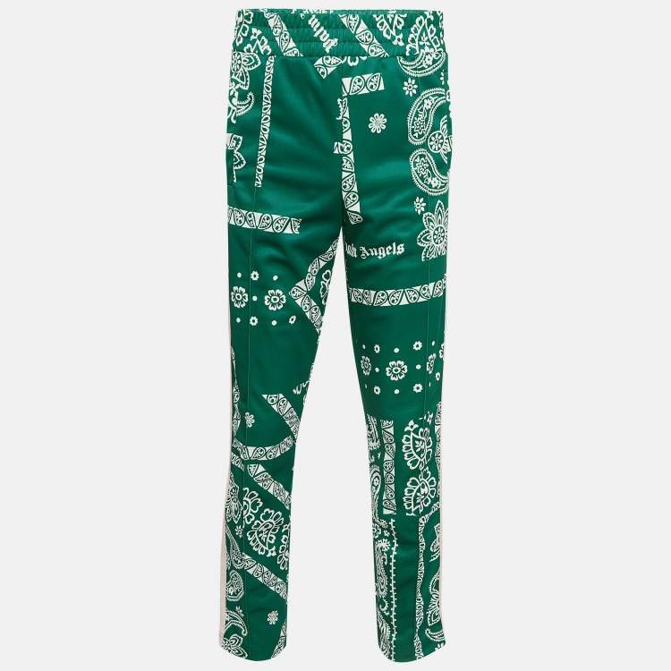 Pre Owned Palm Angels Green Bandana Print Technical Knit Track Pants L