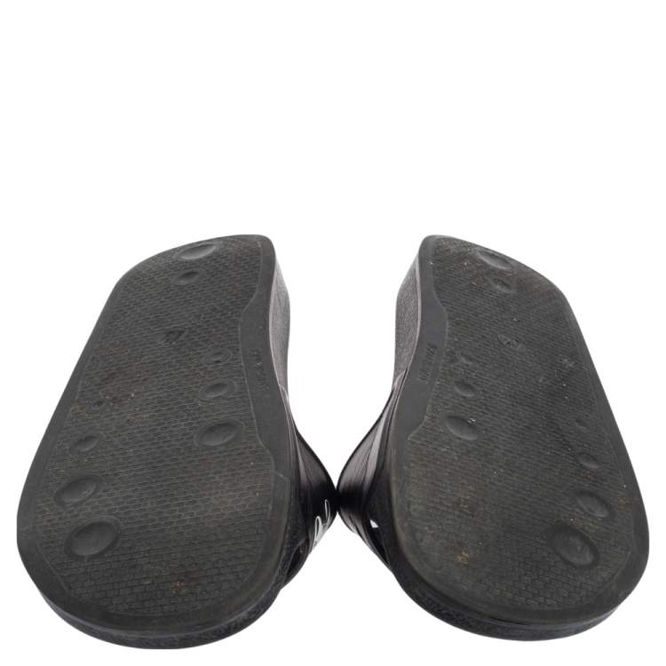 Pre Owned Palm Angels Black Leather Logo Pool Slides Size 42