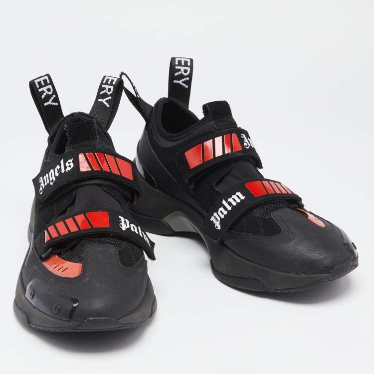 Pre Owned Palm Angels Black Leather And Fabric Canvas Vulcanized Low Top Sneakers Size 42