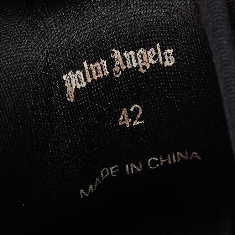 Pre Owned Palm Angels Black Leather And Fabric Canvas Vulcanized Low Top Sneakers Size 42