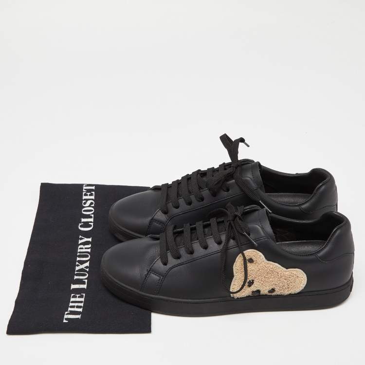 Pre Owned Palm Angels Black Leather Teddy Low Top Sneakers Size 42