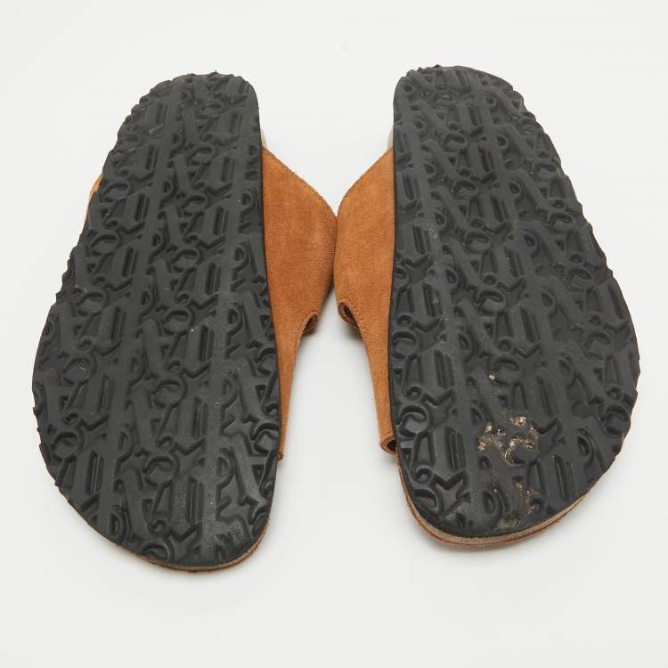 Pre Owned Palm Angels Brown Suede Slides Size 40