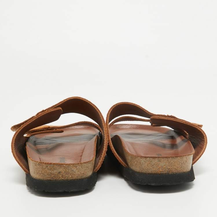 Pre Owned Palm Angels Brown Suede Slides Size 40