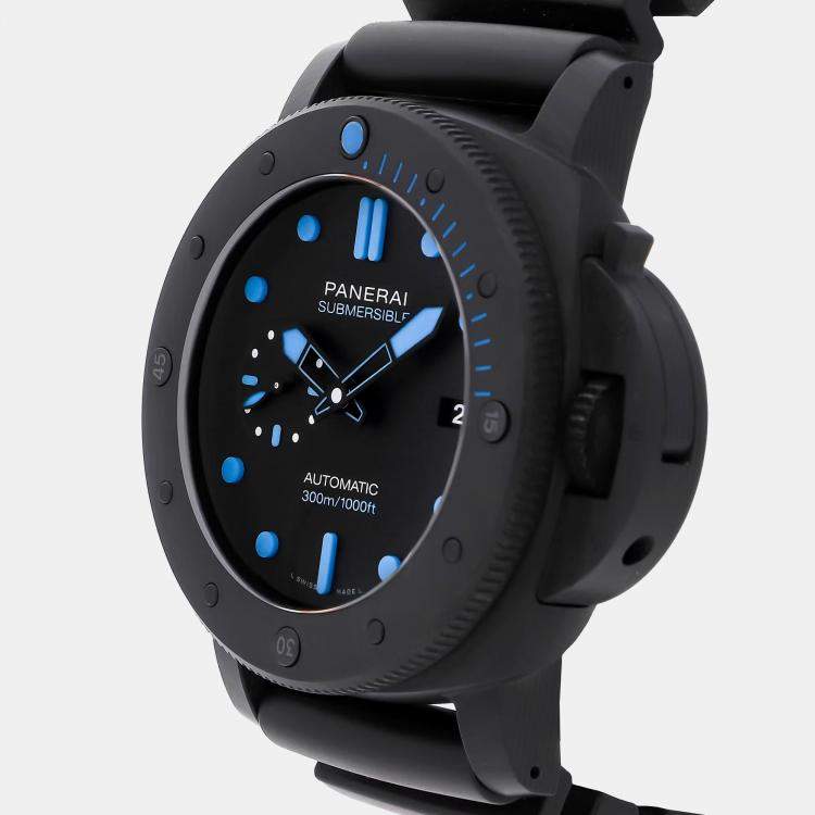 Pre Owned Panerai Black Forged Carbon Luminor Submersible PAM01616 Automatic Men's Wristwatch 47 mm