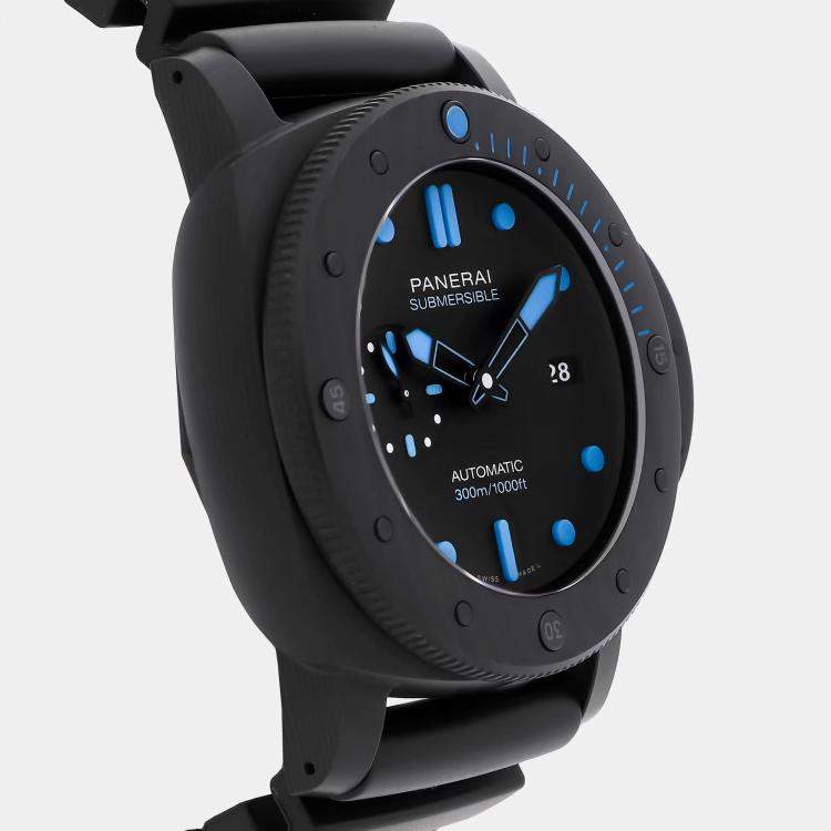 Pre Owned Panerai Black Forged Carbon Luminor Submersible PAM01616 Automatic Men's Wristwatch 47 mm
