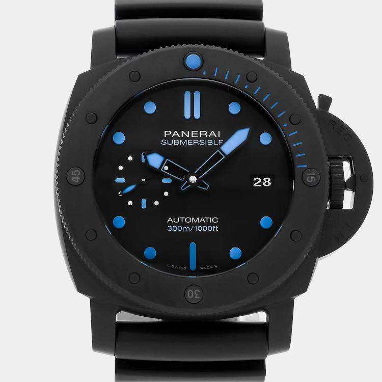 Pre Owned Panerai Black Forged Carbon Luminor Submersible PAM01616 Automatic Men's Wristwatch 47 mm