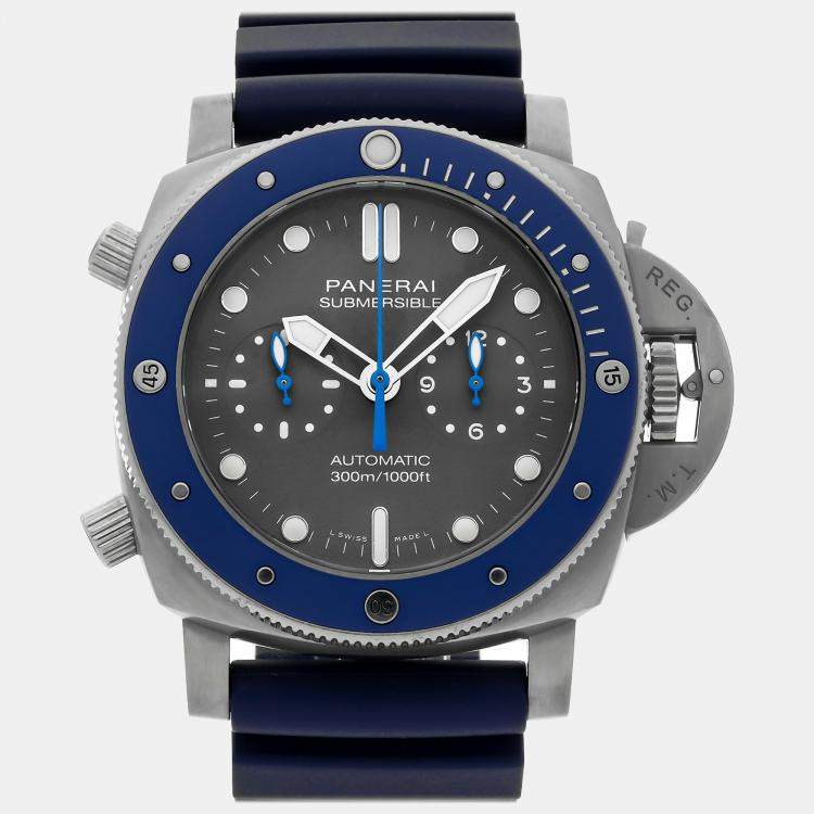 Pre Owned Panerai Grey Titanium Submersible PAM00982 Automatic Men's Wristwatch 47 mm