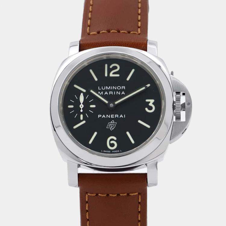 مملوكة مسبقًا Panerai Black Stainless Steel Luminor Marina PAM00005 Manual Winding Men's Wristwatch 44 mm