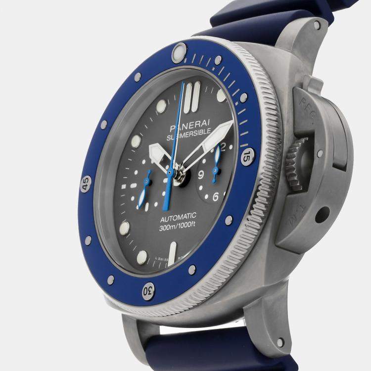 Pre Owned Panerai Submersible Chrono Guillaume Nery Edition PAM982 Automatic Titanium Grey Dial Men's Wristwatch 47mm