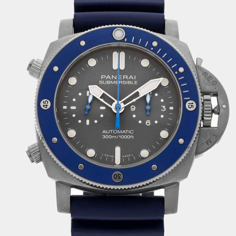 Pre Owned Panerai Submersible Chrono Guillaume Nery Edition PAM982 Automatic Titanium Grey Dial Men's Wristwatch 47mm
